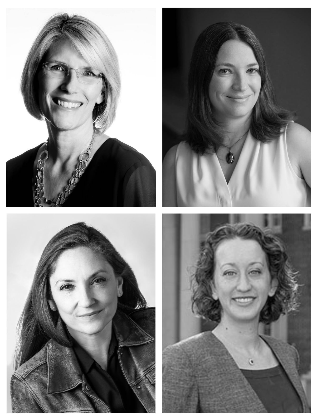 Black and white headshots of faculty award winners Cheryl Mendenhall, Kristina Nielsen, Anne Schilling, and Stephanie Langin-Hooper