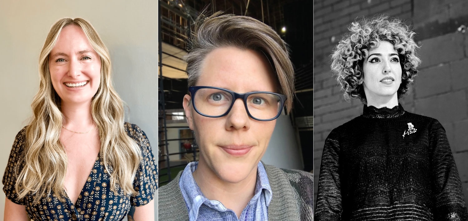 Headshots of new Meadows faculty Bailey Benson, Sarah Brown and Sara Daneshpour