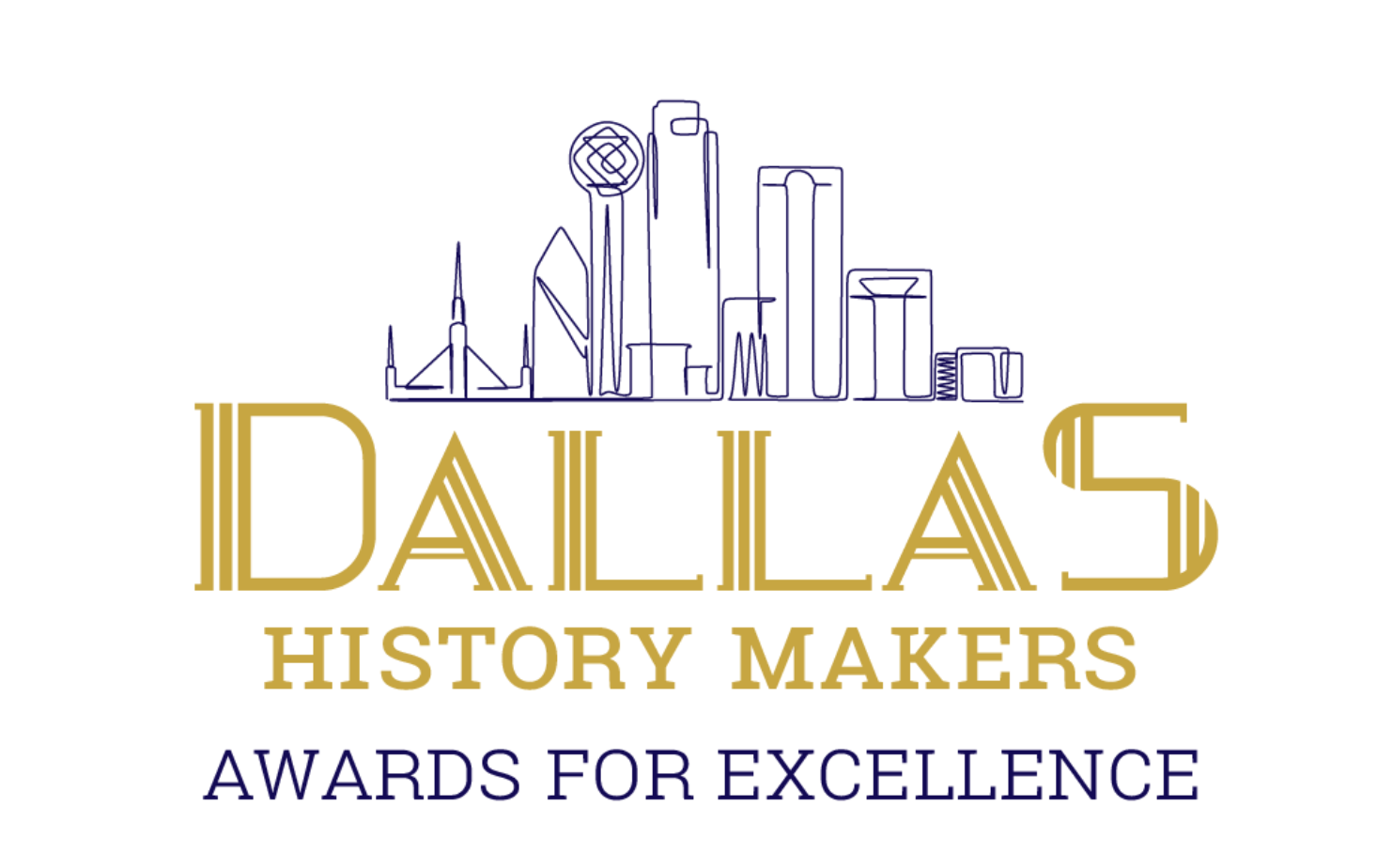 Logo for the Dallas History Makers Awards for Excellence with an illustrated Dallas skyline