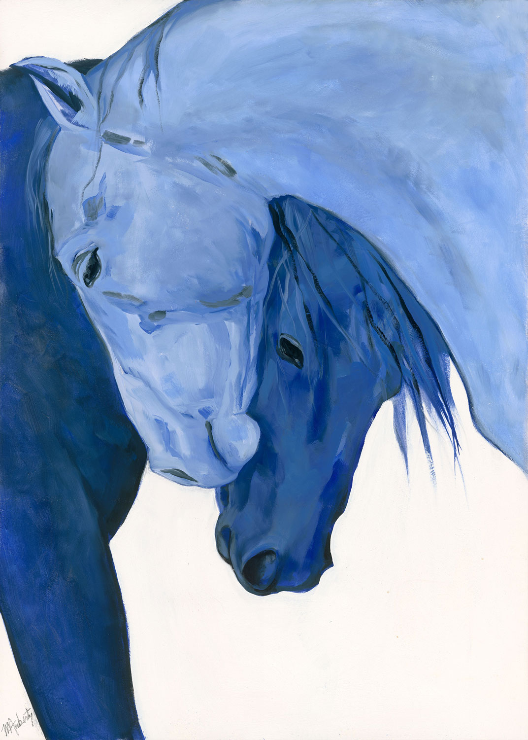 Painting of two blue horses by Meadows Division of Art alum Mel Auberty