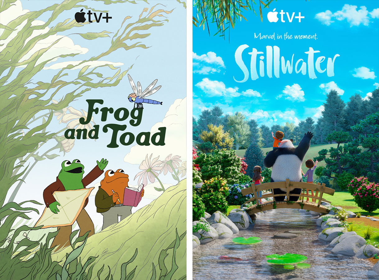 Colorful posters for two children's animated series