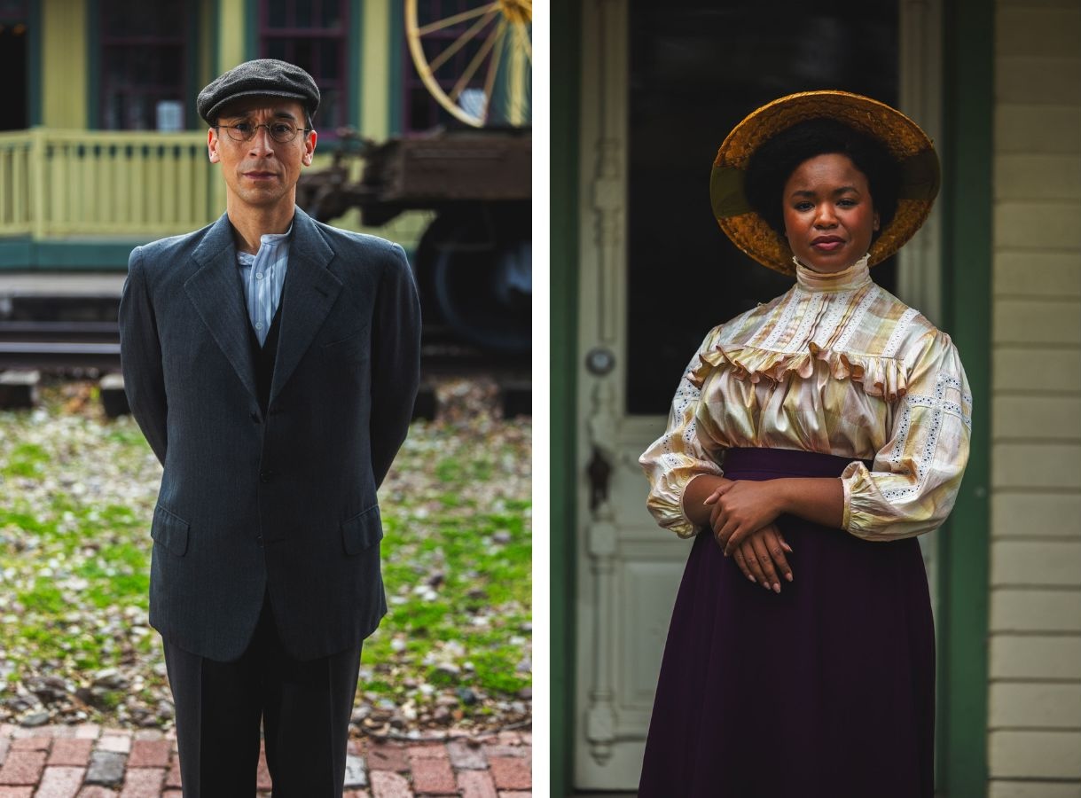 Division of Theatre chair Blake Hackler and Division of Theatre M.F.A. graduate Bri Woods pose in costume for the production of Ragtime
