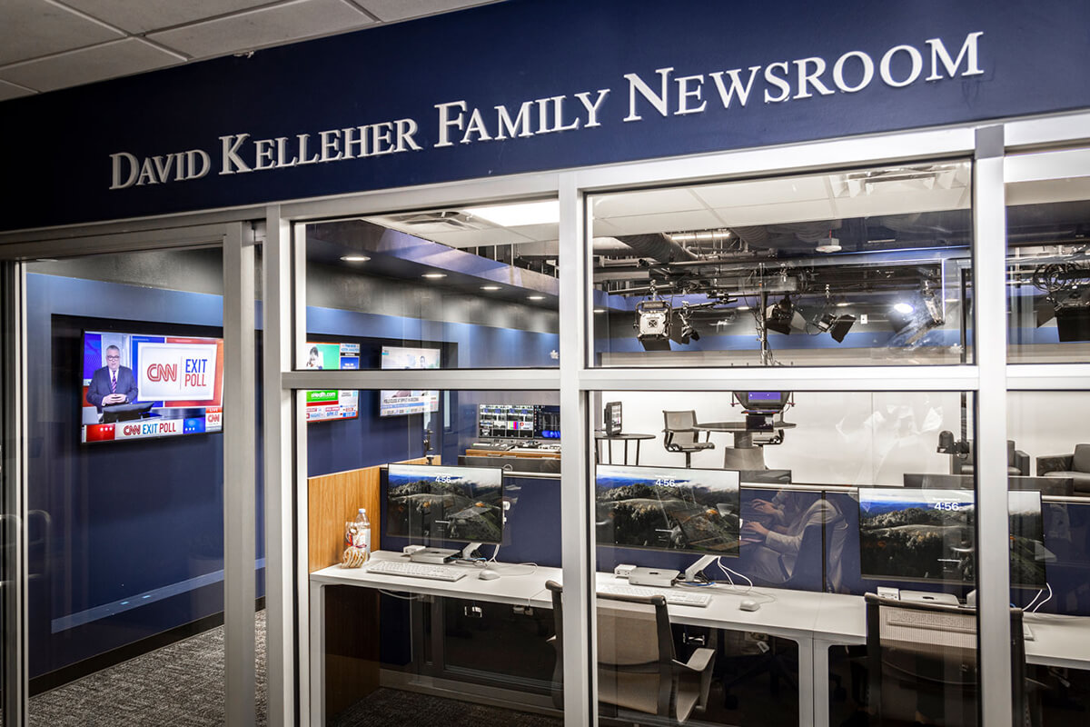 SMU journalism undergraduate students use the updated David Kelleher Family Newsroom to draft campus news.
