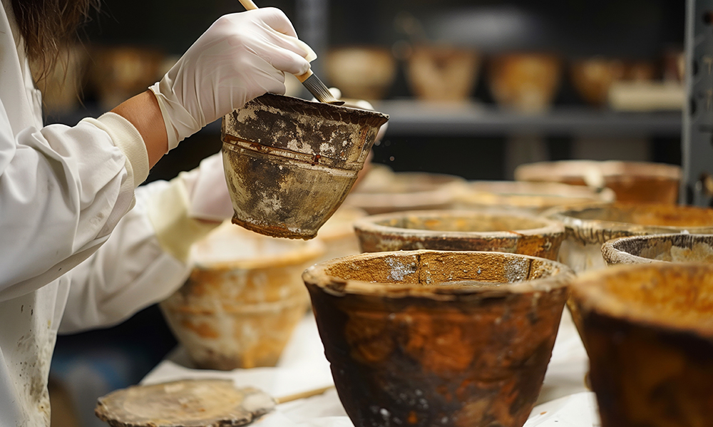 Students in SMU’s Master of Arts in Art History program work to conserve historic pieces in a museum collection.