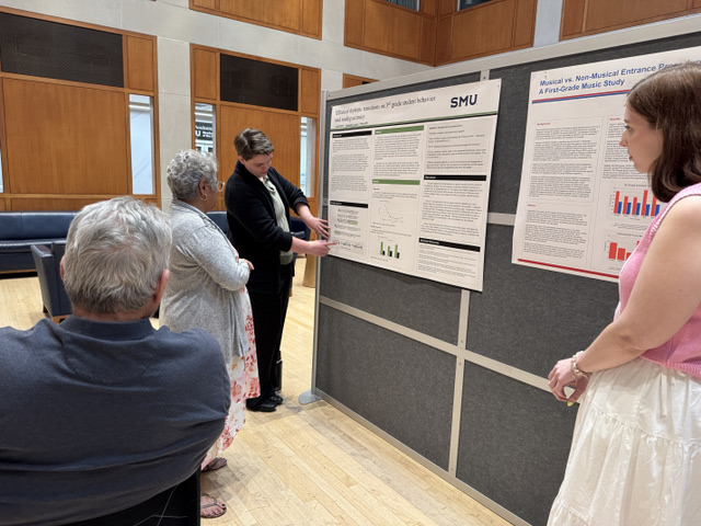 A student in SMU’s Master’s in Music Education presents research to faculty.