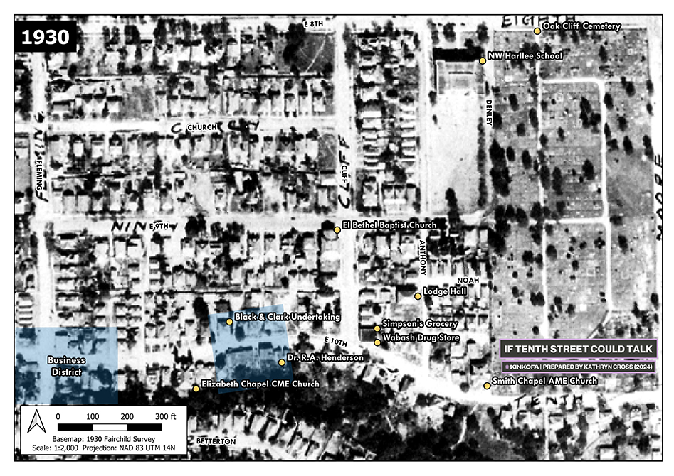 Map of Oak Cliff's historic Freedman's Town circa 1930
