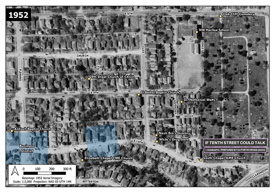 Map of Oak Cliff's historic Freedman's Town circa 1952