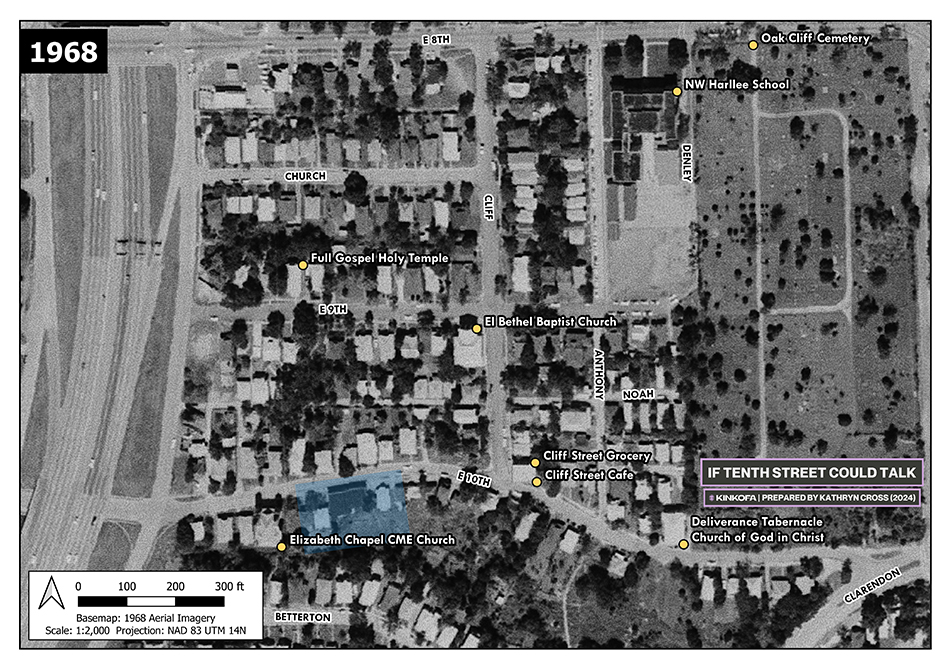 Map of Oak Cliff's historic Freedman's Town circa 1968