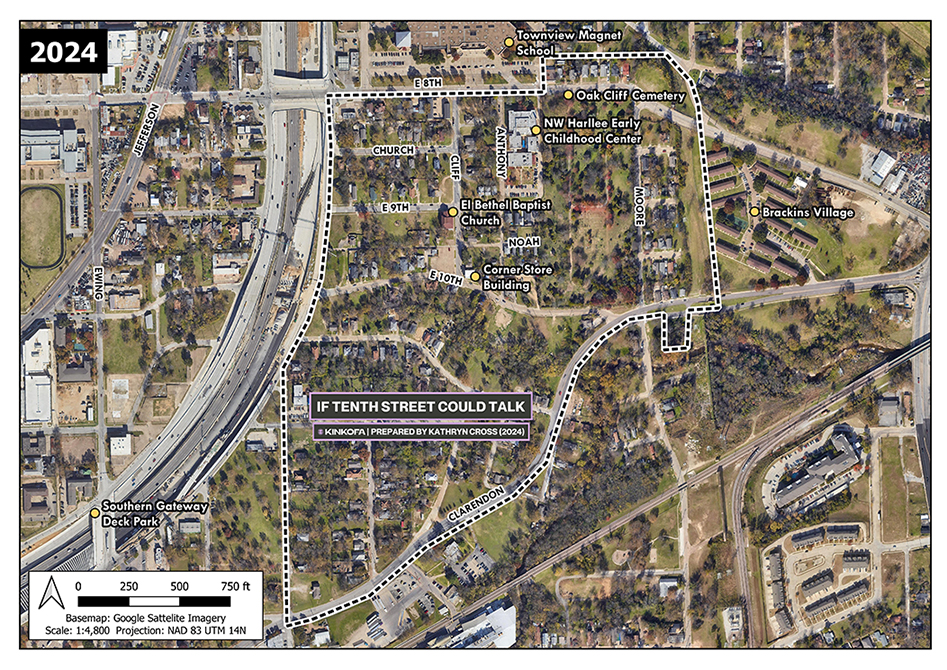 Map of Oak Cliff's historic Freedman's Town circa 2024