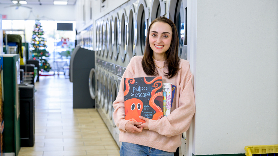 Sophomore Ryland Adzich created the Scrub-a-Dubs laundromat library along with four other Dallas-area laundromat libraries to encourage children’s reading in everyday places.