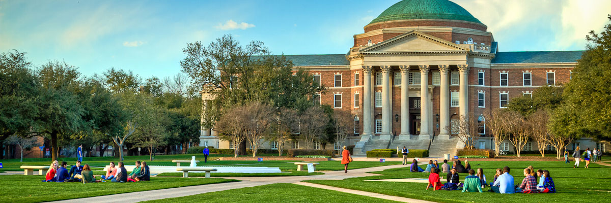 Students out enjoying the sun on the SMU Quad