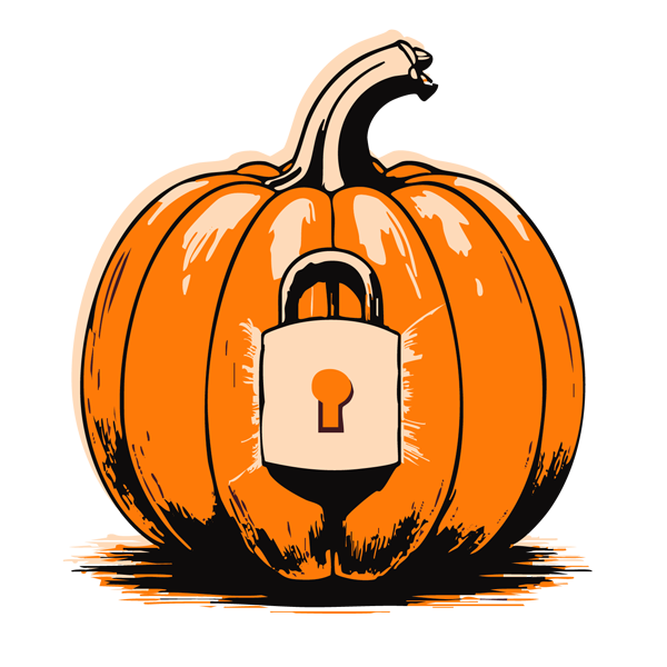 a pumpkin with a padlock carved into it