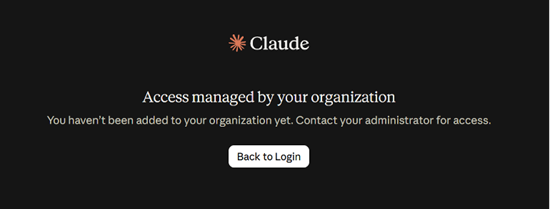 A screenshot of the access warning screen when logging into Claude.