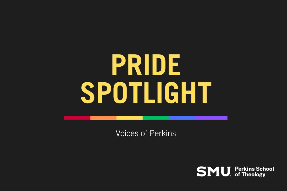 Graphic showing the text, "Faith, Freedom & Justice  JUNETEENTH Alumni Spotlight Series" in with text over a black and grey textured background with the SMU Perkins School of Theology logo in the bottom right corner.