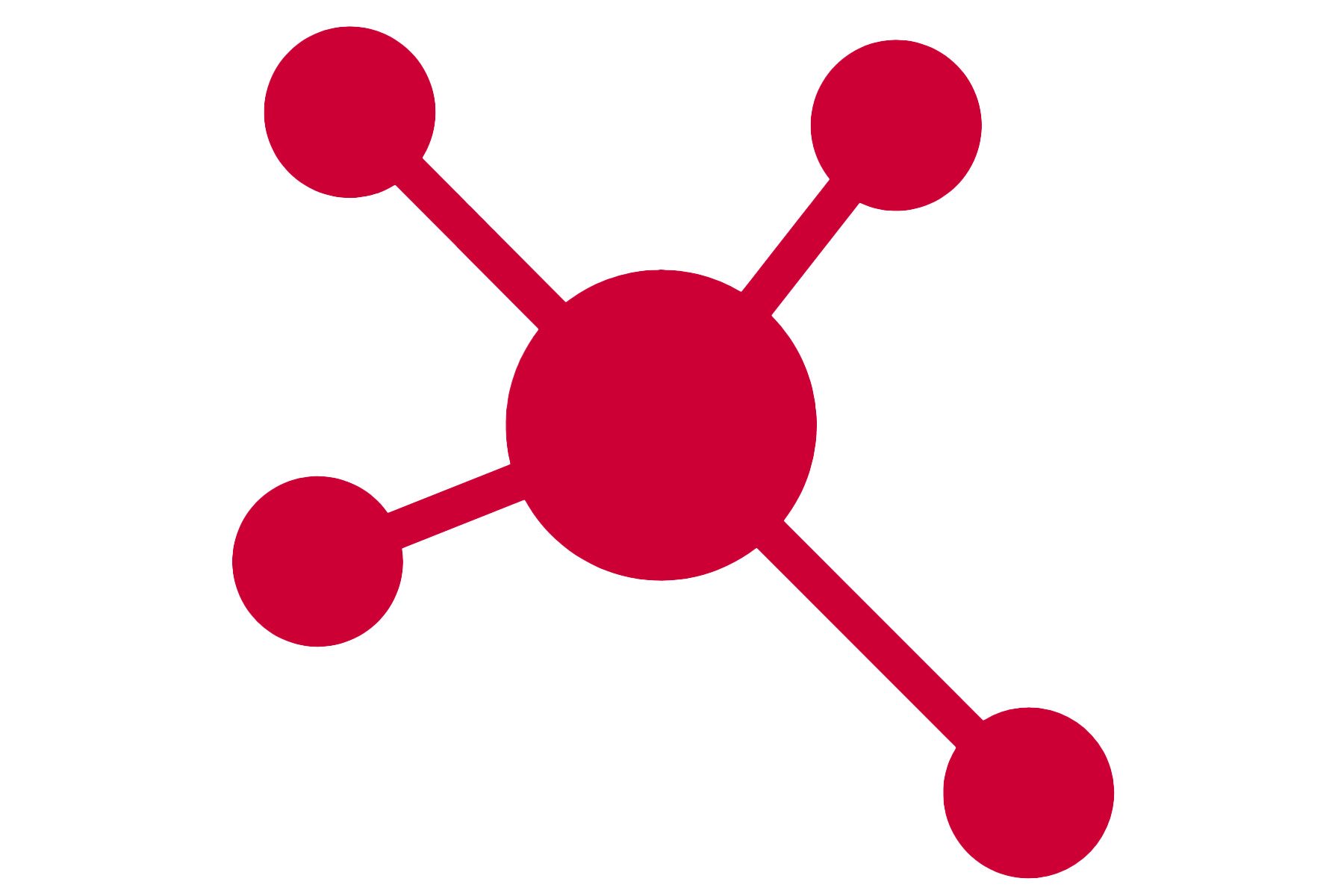 Red icon of small circles connecting one large circle