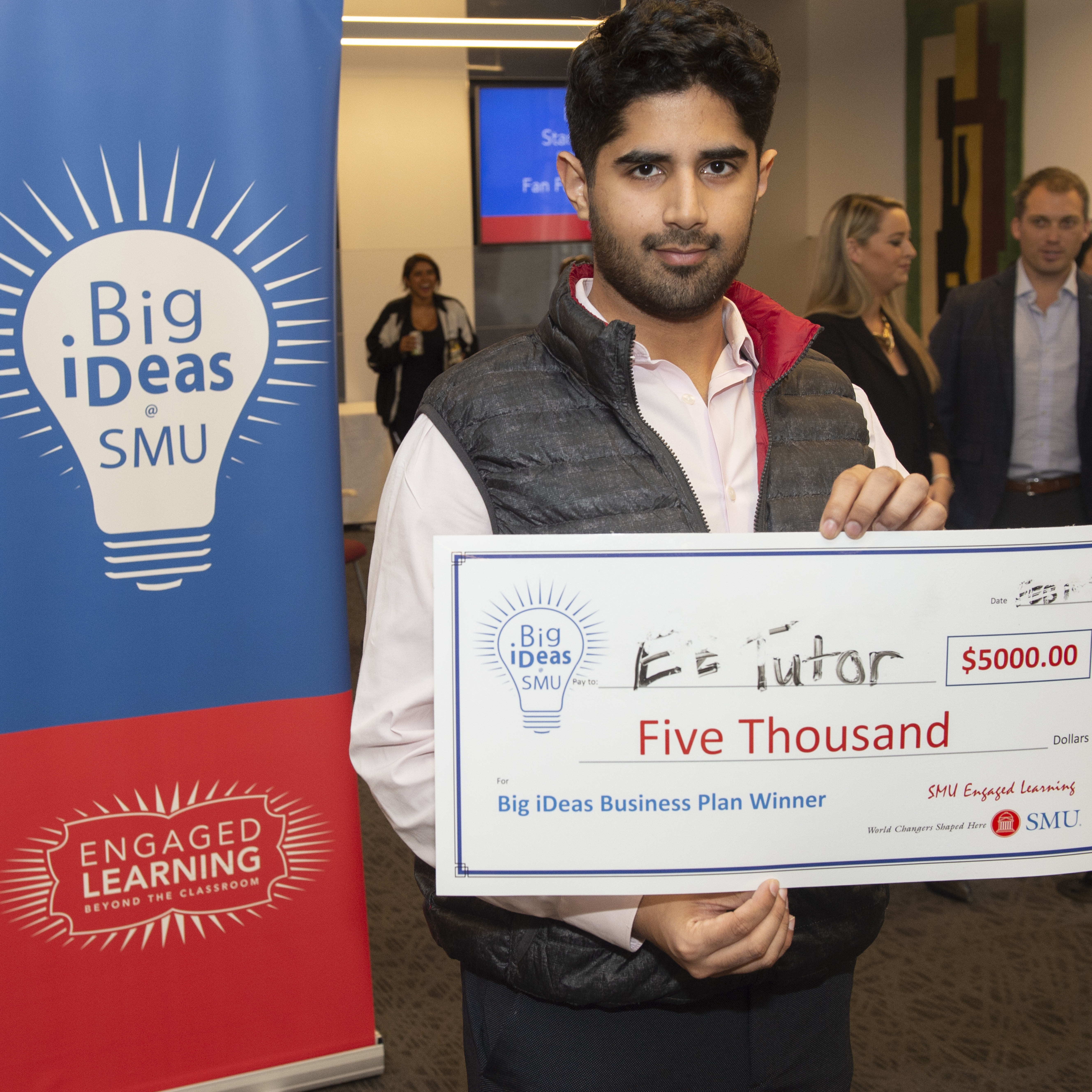 Big ideas winner Aryan Bhatnagar with his big check