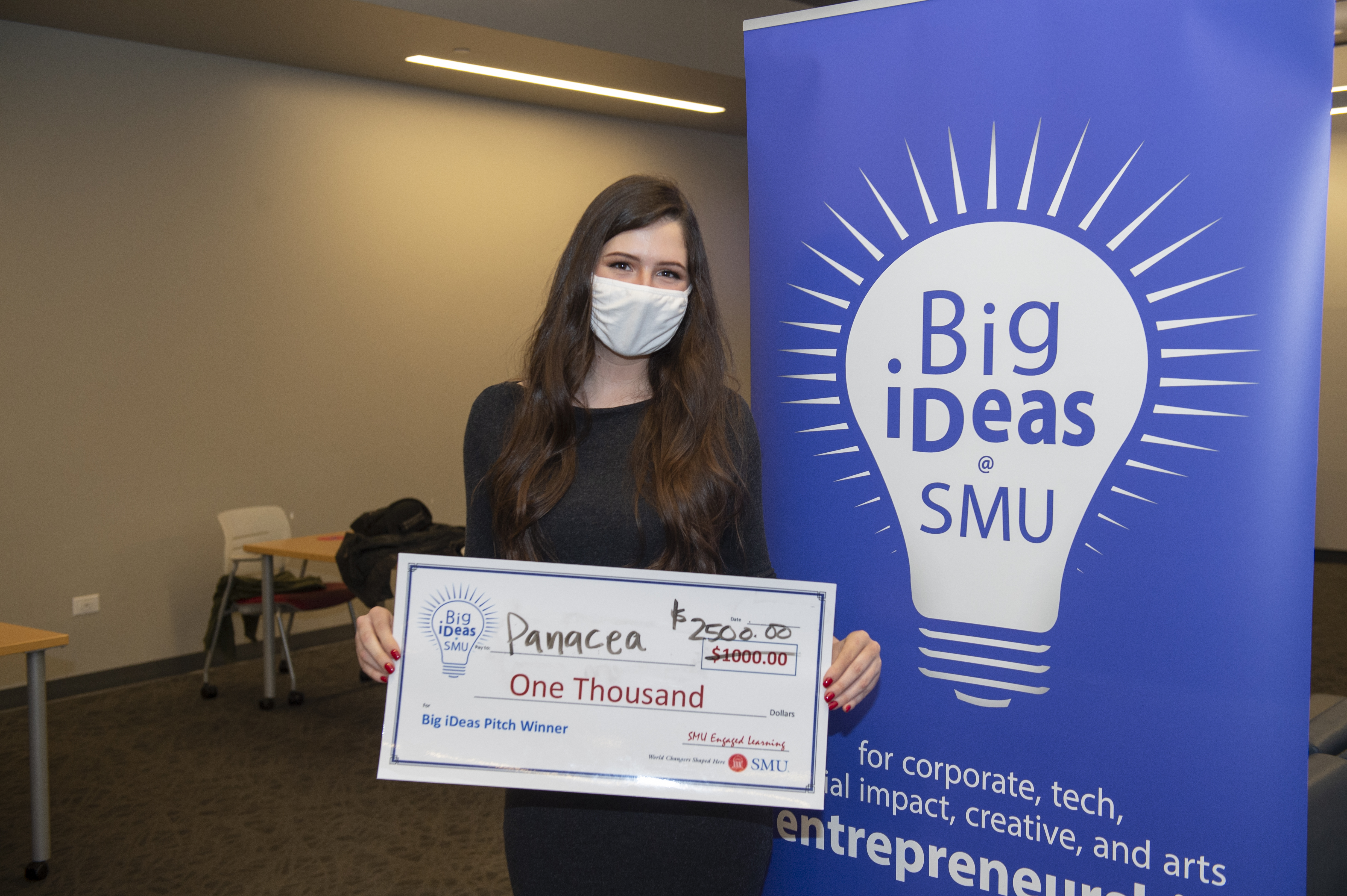 Big ideas winner Madison McMahon with her big check