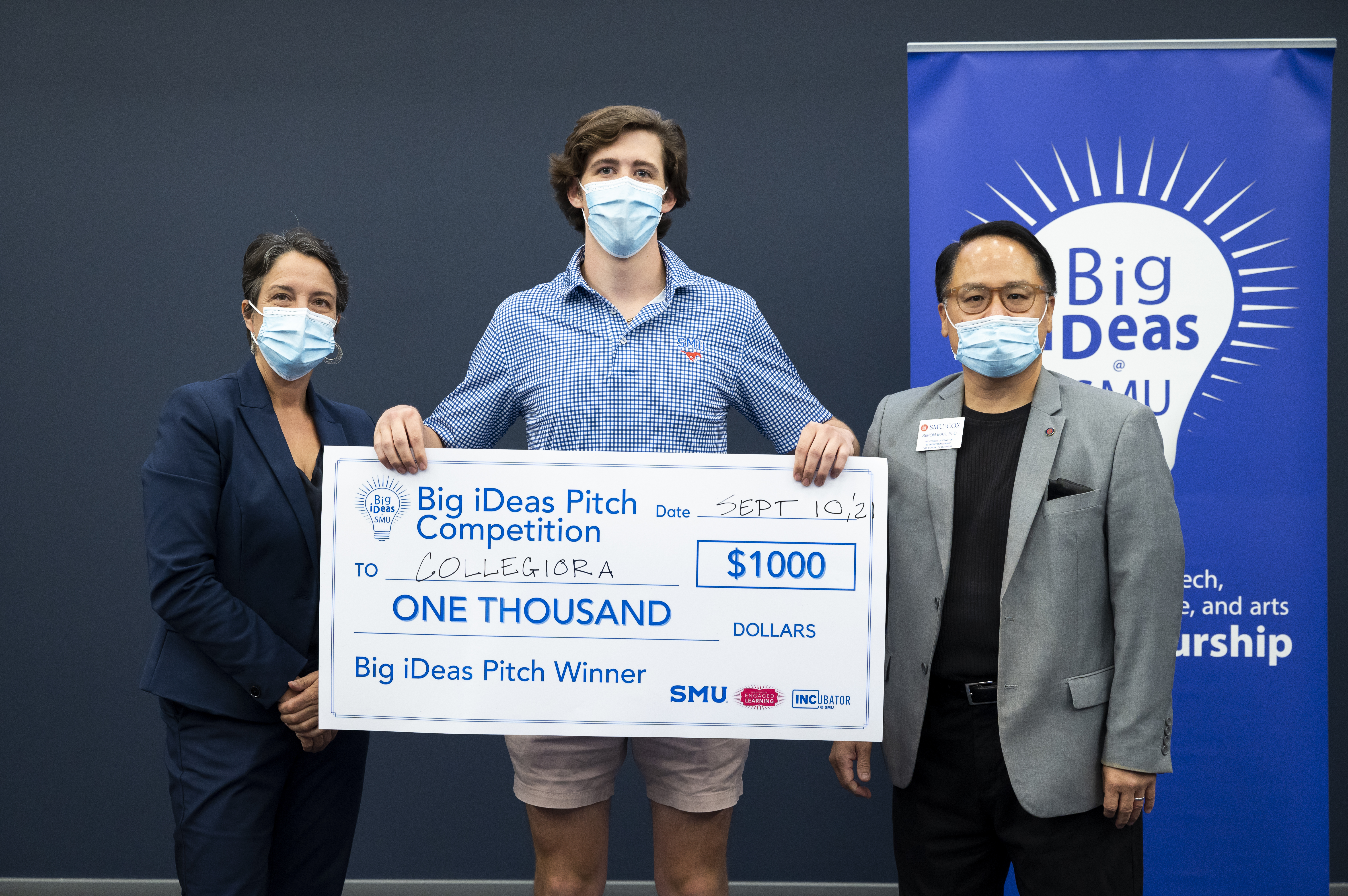 Collegiora co-founder Rhys Prosser with Jennifer Ebinger and Simon Mak