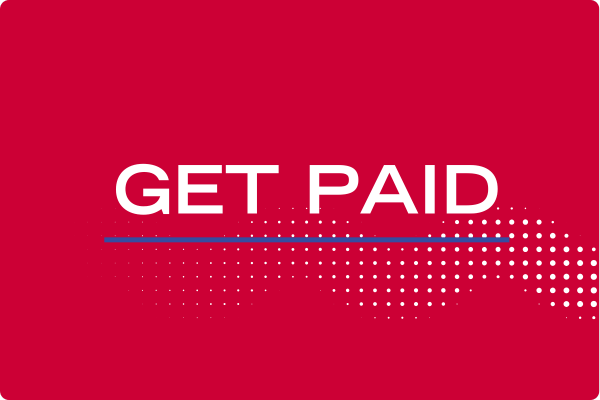 Red tile with the words "get paid"