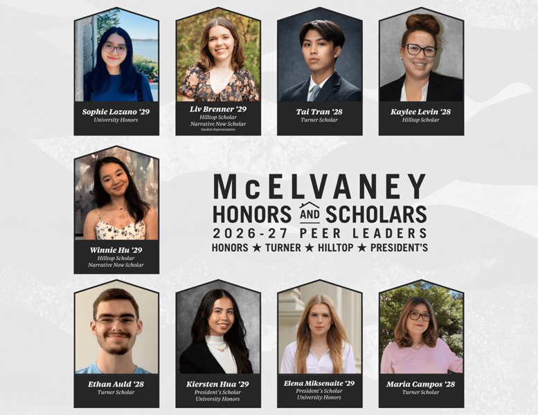 Nine McElvaney Honors and Scholars Peer Leaders for the 2026-27 Academic Year.