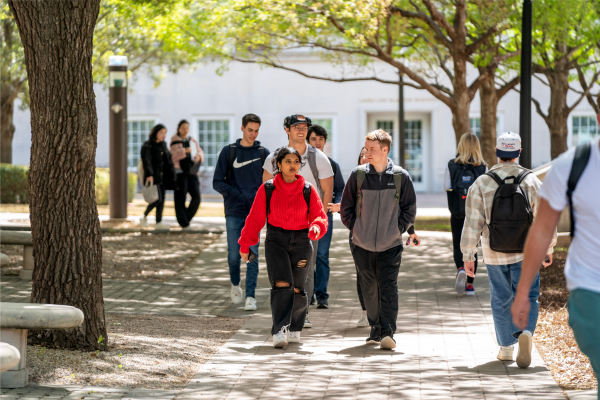 Students walking on campus