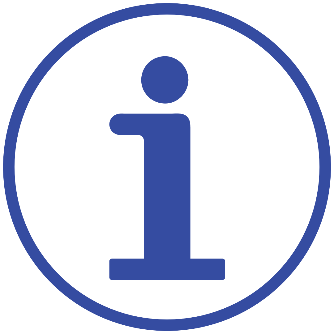 Blue icon of a circle surrounding a lowercase i