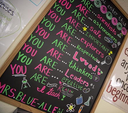 Uplifting messages in the new West Dallas STEM School classroom.