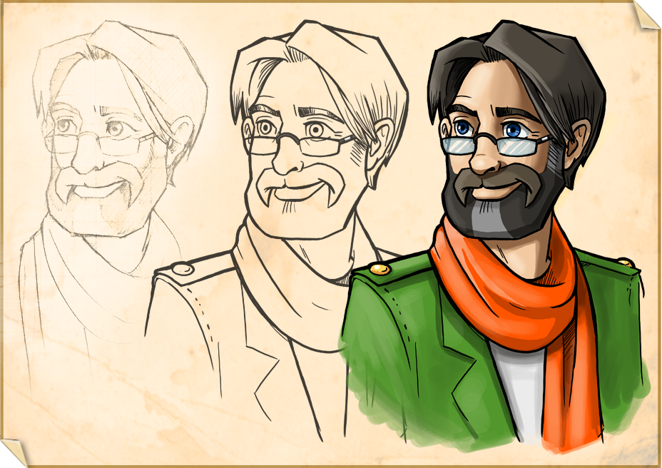 Male Adventurer Portrait of the male main character, from sketch to final look.