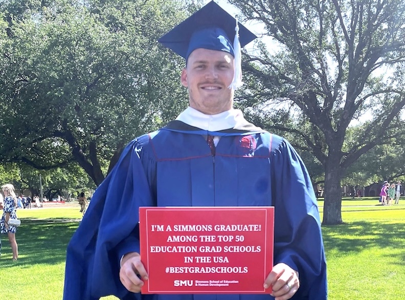 Philadelphia Eagle and former SMU Mustang Football player Grant Calcaterra after graduating from SMU Simmons.