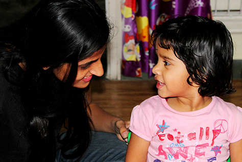 Teacher interacting with student