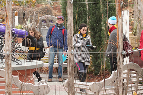 Students outdoors doing research