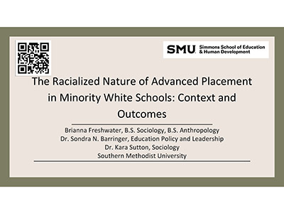 CERI 2024: The Racialized Nature of Advanced Placement in Minority White Schools: Context and Outcomes. Presenter: Brianna Freshwater, Sondra Barringer, Kara Sutton