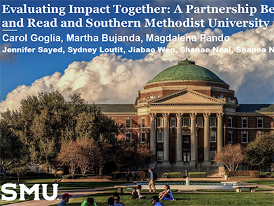 Consortium on Education Research and Improvement (CERI) 2025 Conference Presentation slides titled: Evaluating Impact Together: A Partnership Between Catch Up and Read and Southern Methodist University. Carol Goglia, Martha Bujanda, Magdalena Pando Jennifer Sayed, Sydney Loutit, Jiabao Wen, Shanae Neal, Shanea Neal