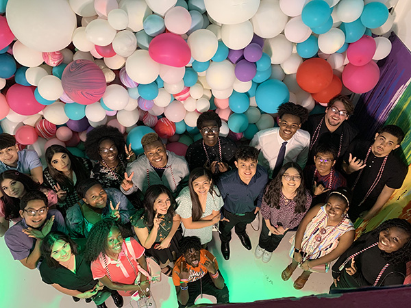 The Educational Talent Search senior dinner group photograph.