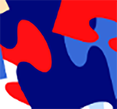 A red, blue, and white puzzle piece