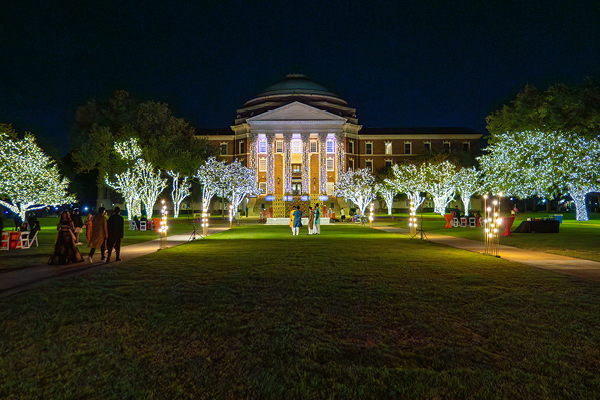 Dallas Hall lit up for the Diwali celebration
