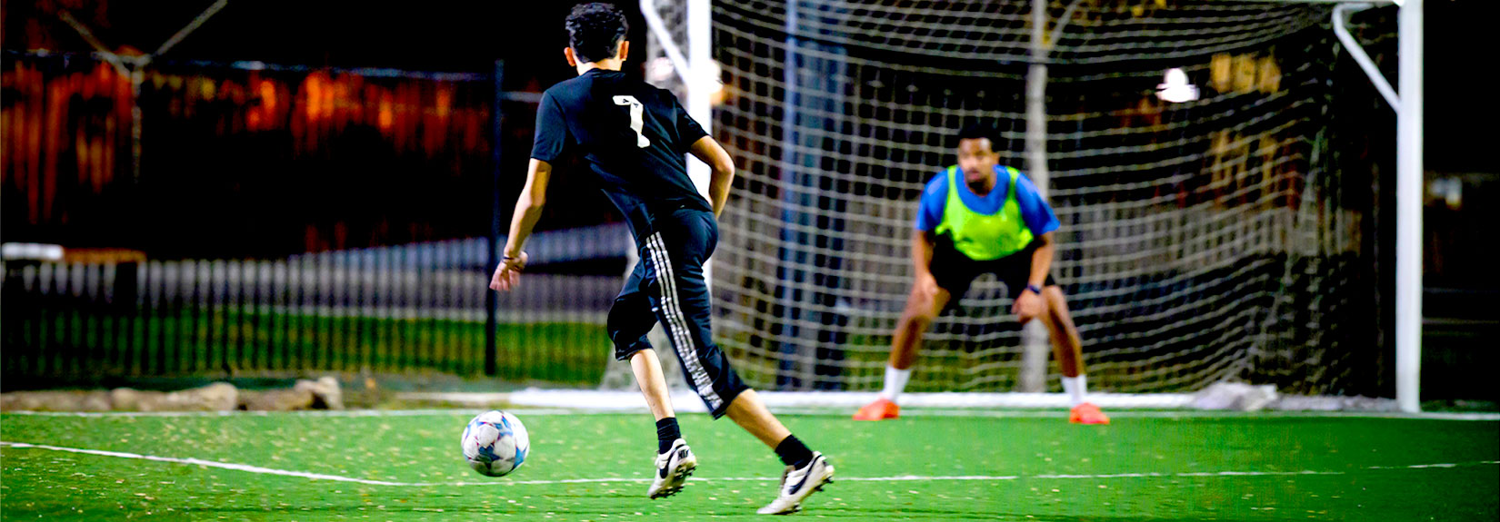 Futsal player squares off with goalie