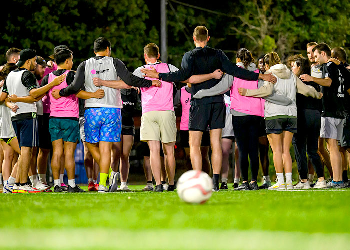 Futsal players huddle up