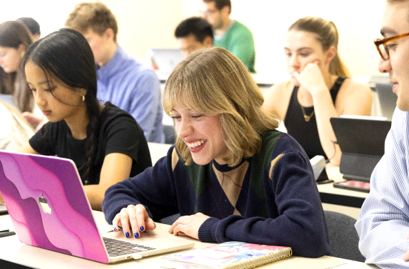 happy student smiling in class