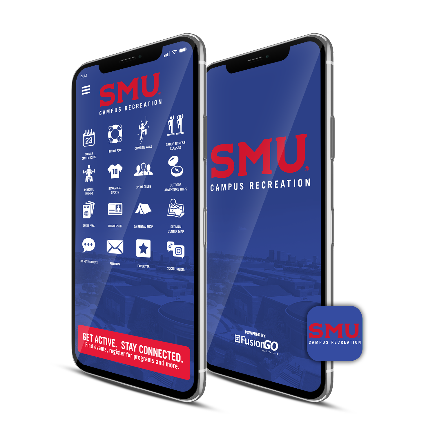 mockup image of the campus recreation mobile app