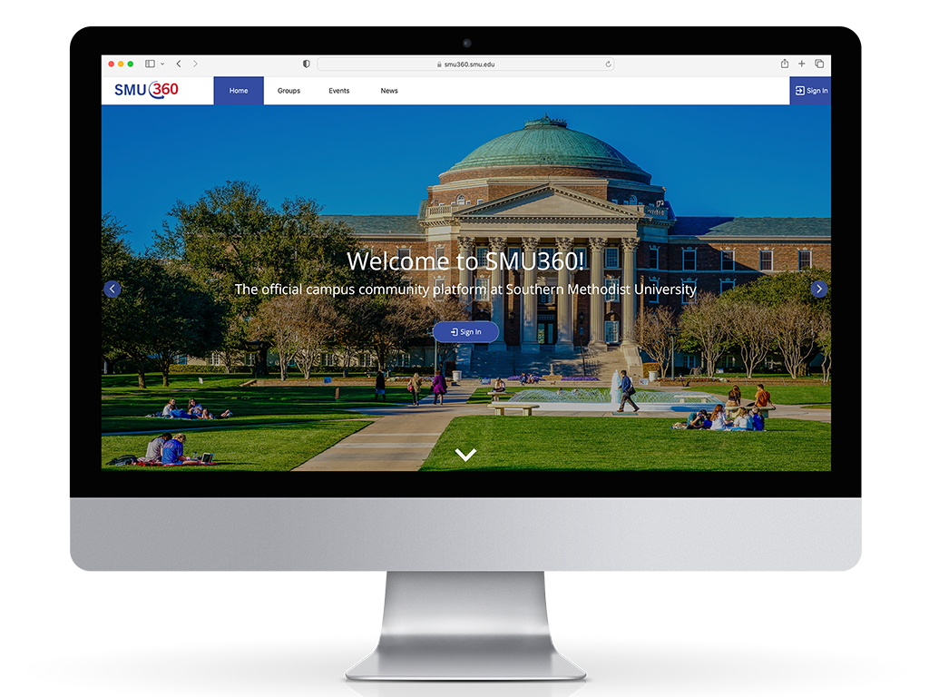 iMac computer with SMU360 home page on screen