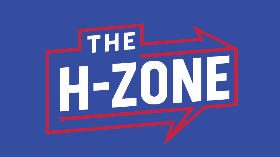 blue background with words in white and red outline in the shape of an arrow around words