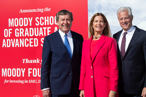 The Moody Foundation gives $100 million to create Moody School of Graduate and Advanced Studies and Frances Anne Moody Hall, the largest gift in SMU history; Moody deanship endowed