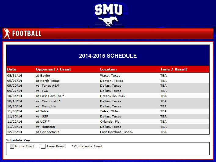 SMU Football Schedule 2014-2015