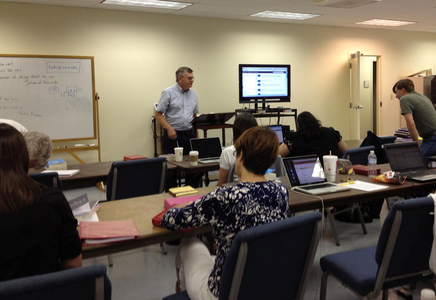 Dr. Ted A. Campbell teaches a class in SMU Perkins School of theology Inside Perkins event at its Houston-Galveston Extension Program.