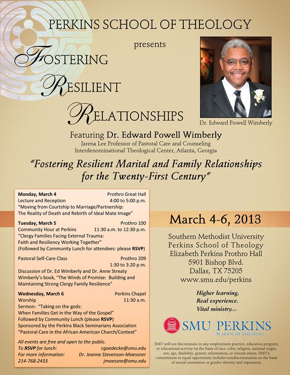 Dr. Edward Wimberly at Perkins School of Theology, Southern Methodist University, March 2013: 