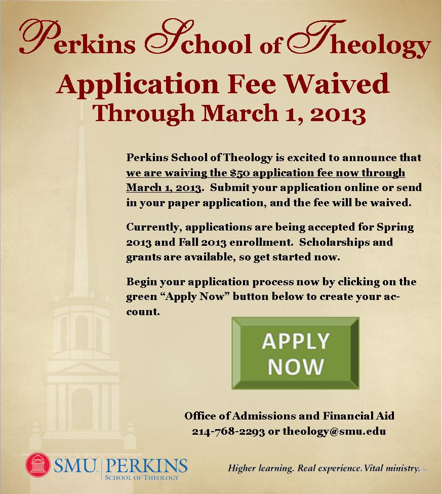 Image: Application Fee Waived for Perkins School of Theology, Southern Methodist University