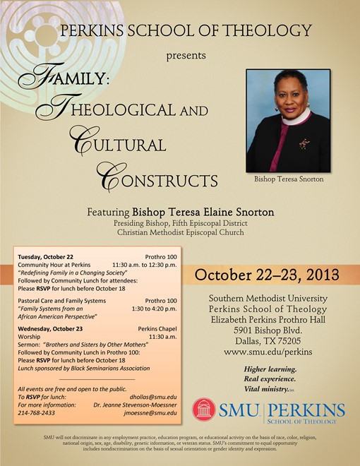 Bishop Teresa Snorton at Perkins School of Theology, Southern Methodist University, Oct. 22-23, 2013 for "Family: Theological and Cultural Constructs" Pastoral Care Continuing Education