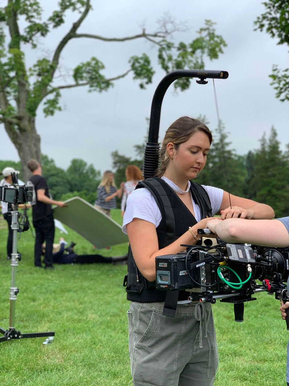 Film Student Aggie Ryan using camera equipment