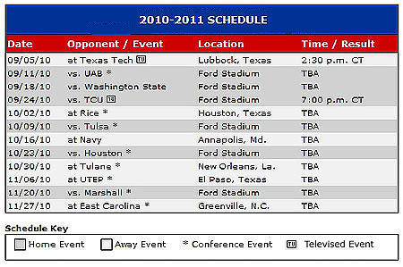 SMU's 2010 Football Schedule